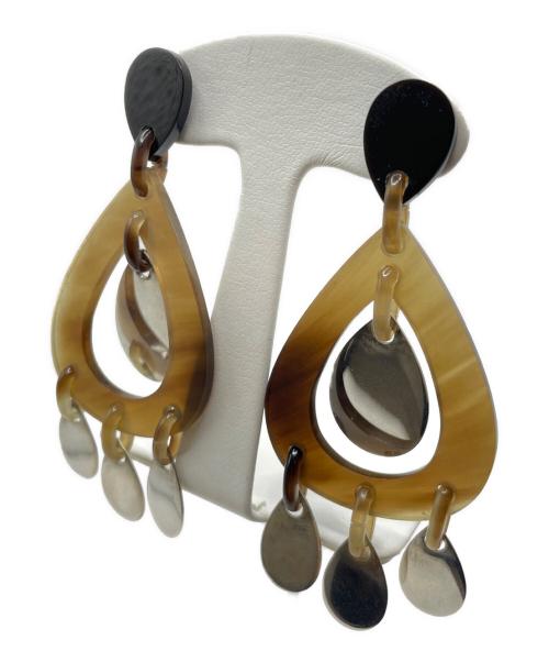 HERMES（エルメス）HERMES (エルメス) バッファローホーンドロップピアス ブラウン×シルバーの古着・服飾アイテム