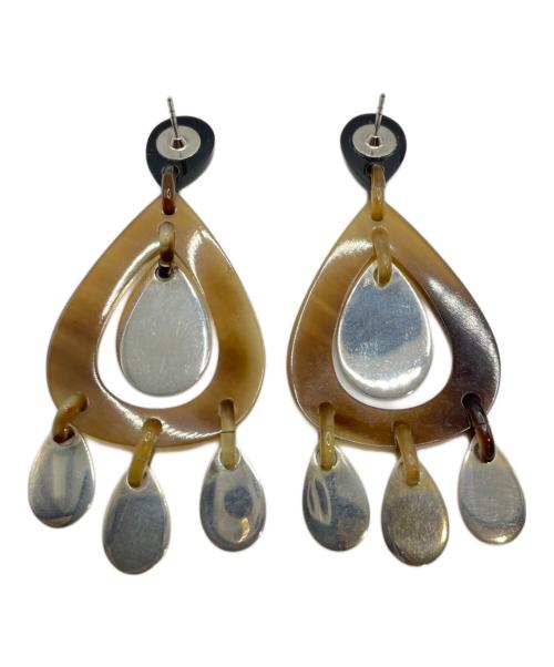 HERMES（エルメス）HERMES (エルメス) バッファローホーンドロップピアス ブラウン×シルバーの古着・服飾アイテム