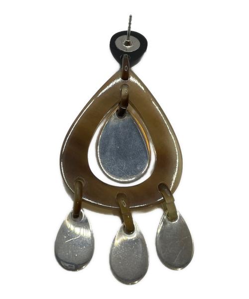 HERMES（エルメス）HERMES (エルメス) バッファローホーンドロップピアス ブラウン×シルバーの古着・服飾アイテム