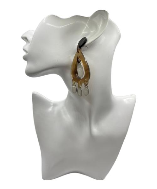 HERMES（エルメス）HERMES (エルメス) バッファローホーンドロップピアス ブラウン×シルバーの古着・服飾アイテム