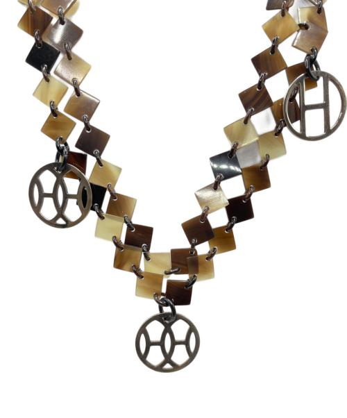 HERMES（エルメス）HERMES (エルメス) バッファローホーン ディーヴァ ネックレス ブラウン×シルバー金具の古着・服飾アイテム