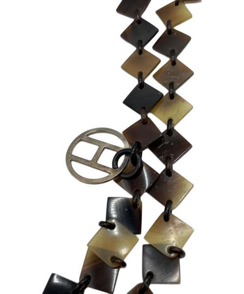 HERMES（エルメス）HERMES (エルメス) バッファローホーン ディーヴァ ネックレス ブラウン×シルバー金具の古着・服飾アイテム