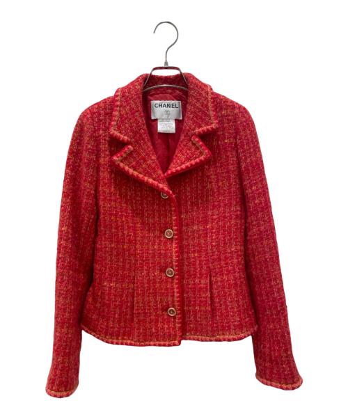 CHANEL（シャネル）CHANEL (シャネル) ココマークボタンツイードジャケット レッド サイズ:38の古着・服飾アイテム