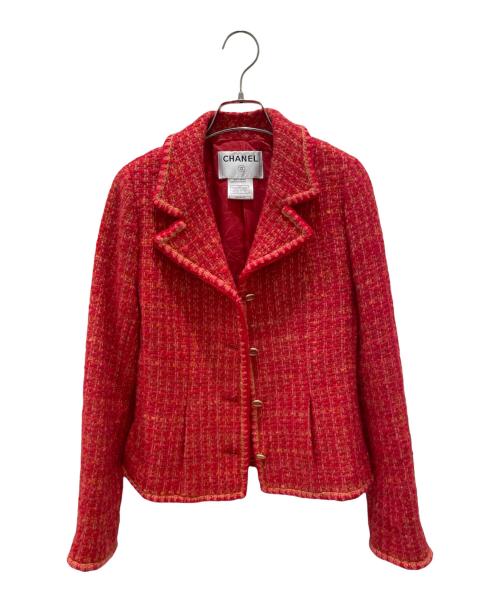 CHANEL（シャネル）CHANEL (シャネル) ココマークボタンツイードジャケット レッド サイズ:38の古着・服飾アイテム