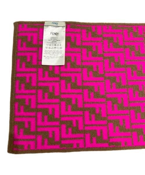 FENDI（フェンディ）FENDI (フェンディ) カシミヤ混 ズッカ切替ロゴマフラー ブラウン サイズ:23cm×138cm（キッズ表記）の古着・服飾アイテム