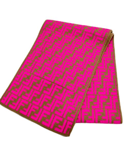 FENDI（フェンディ）FENDI (フェンディ) カシミヤ混 ズッカ切替ロゴマフラー ブラウン サイズ:23cm×138cm（キッズ表記）の古着・服飾アイテム