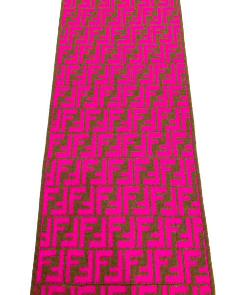 FENDI（フェンディ）FENDI (フェンディ) カシミヤ混 ズッカ切替ロゴマフラー ブラウン サイズ:23cm×138cm（キッズ表記）の古着・服飾アイテム