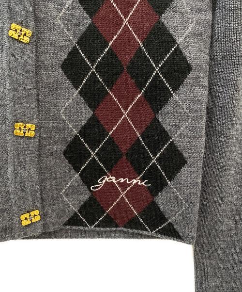 GANNI（ガニー）GANNI (ガニー) アーガイルカーディガン グレー サイズ:XSの古着・服飾アイテム