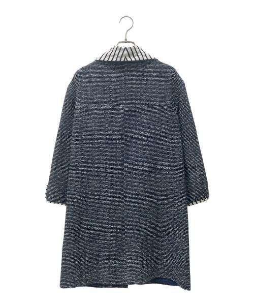 CHANEL（シャネル）CHANEL (シャネル)  P56 ボーダー CCマークボタンロング丈ジャケット ネイビー サイズ:34の古着・服飾アイテム