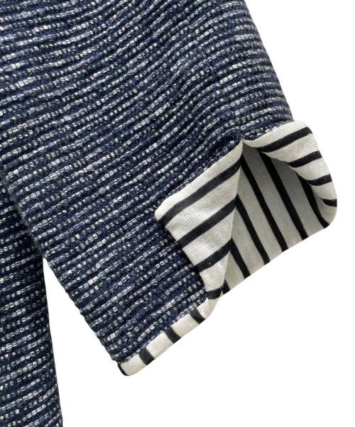 CHANEL（シャネル）CHANEL (シャネル)  P56 ボーダー CCマークボタンロング丈ジャケット ネイビー サイズ:34の古着・服飾アイテム