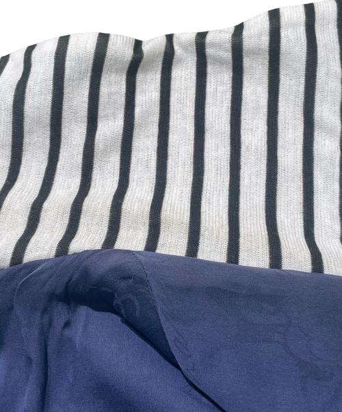 CHANEL（シャネル）CHANEL (シャネル)  P56 ボーダー CCマークボタンロング丈ジャケット ネイビー サイズ:34の古着・服飾アイテム