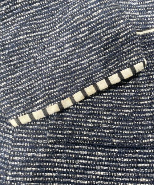 CHANEL（シャネル）CHANEL (シャネル)  P56 ボーダー CCマークボタンロング丈ジャケット ネイビー サイズ:34の古着・服飾アイテム
