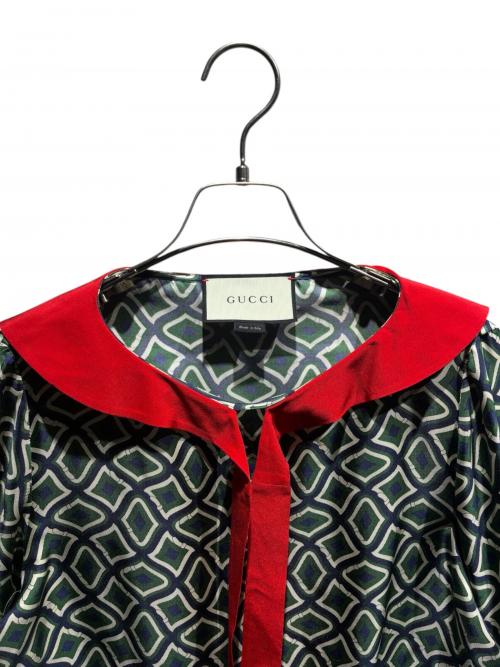 GUCCI（グッチ）GUCCI (グッチ) 柄ブラウス グリーン サイズ:38の古着・服飾アイテム