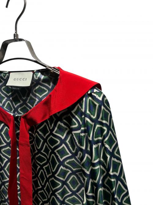 GUCCI（グッチ）GUCCI (グッチ) 柄ブラウス グリーン サイズ:38の古着・服飾アイテム