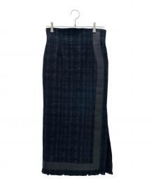 Mame Kurogouchi（マメクロゴウチ）の古着「Cracted Tweed Skirt ツイード スリット ロングスカート」｜ブラック