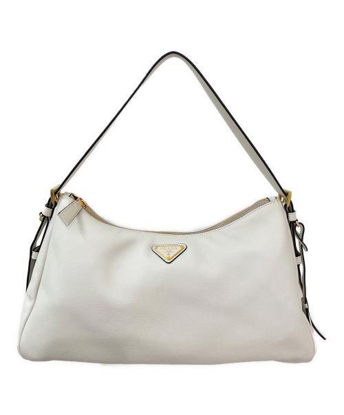 PRADA（プラダ）PRADA (プラダ) エメ ラージ ソフトグレインレザー ショルダーバッグ ホワイト サイズ:ラージの古着・服飾アイテム