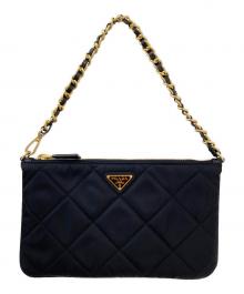PRADA（プラダ）の古着「Triangle Logo Quilted Chain Tote Bag」｜ブラック