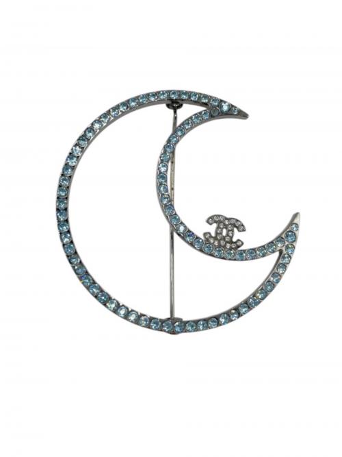 CHANEL（シャネル）CHANEL (シャネル) ココマーク ラインストーン ムーンブローチ ブルーの古着・服飾アイテム