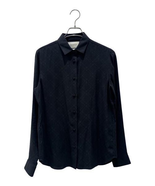 GUCCI（グッチ）GUCCI (グッチ) シルクGGチェックシャツ ブラック サイズ:40の古着・服飾アイテム