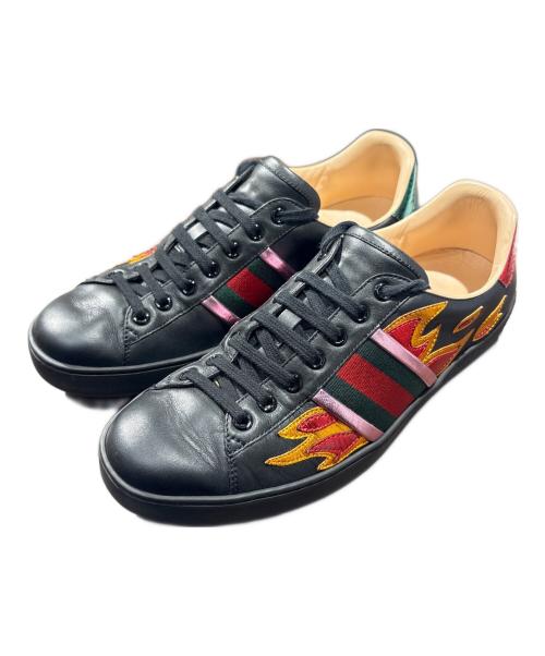 GUCCI（グッチ）GUCCI (グッチ) フレイムエンブレムローカットスニーカー ブラック サイズ:6の古着・服飾アイテム