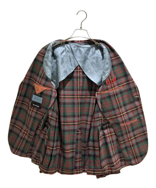 GUCCI（グッチ）GUCCI (グッチ) タータンチェックカシミヤジャケット グリーン×レッド サイズ:7-46Rの古着・服飾アイテム