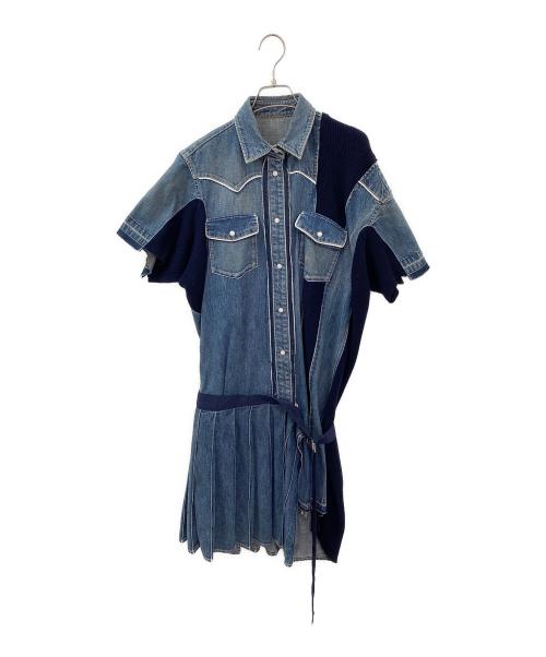 sacai（サカイ）sacai (サカイ) デニム×ニット ドッキングワンピース インディゴ サイズ:Sの古着・服飾アイテム