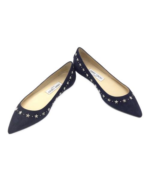 JIMMY CHOO（ジミーチュウ）JIMMY CHOO (ジミーチュウ) スウェードフラットシューズ ネイビー サイズ:351/2の古着・服飾アイテム