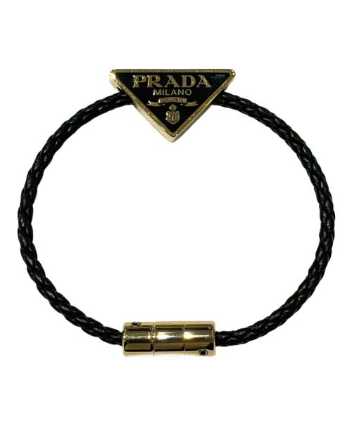 PRADA（プラダ）PRADA (プラダ) トライアングルロゴ  ブレスレット ブラック×ゴールド サイズ:16cmの古着・服飾アイテム