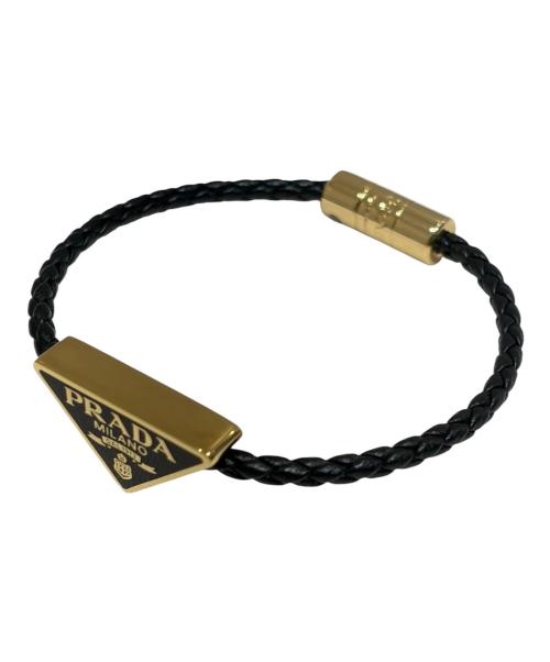 PRADA（プラダ）PRADA (プラダ) トライアングルロゴ  ブレスレット ブラック×ゴールド サイズ:16cmの古着・服飾アイテム