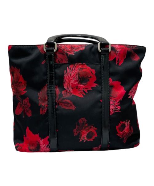 PRADA（プラダ）PRADA (プラダ) 花柄2WAYショルダーバッグ ブラック×レッドの古着・服飾アイテム
