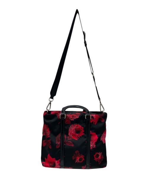 PRADA（プラダ）PRADA (プラダ) 花柄2WAYショルダーバッグ ブラック×レッドの古着・服飾アイテム