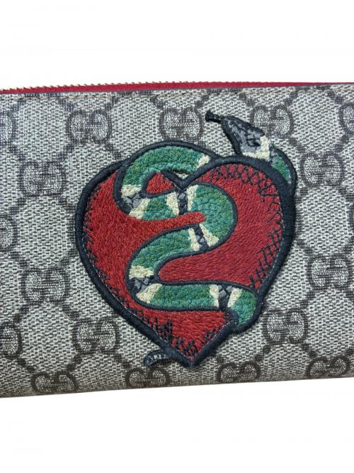 GUCCI（グッチ）GUCCI (グッチ) GUCCI/GGスプリームハートスネーク/ラウンドファスナー長財布/456863 ベージュ×レッド サイズ:-の古着・服飾アイテム