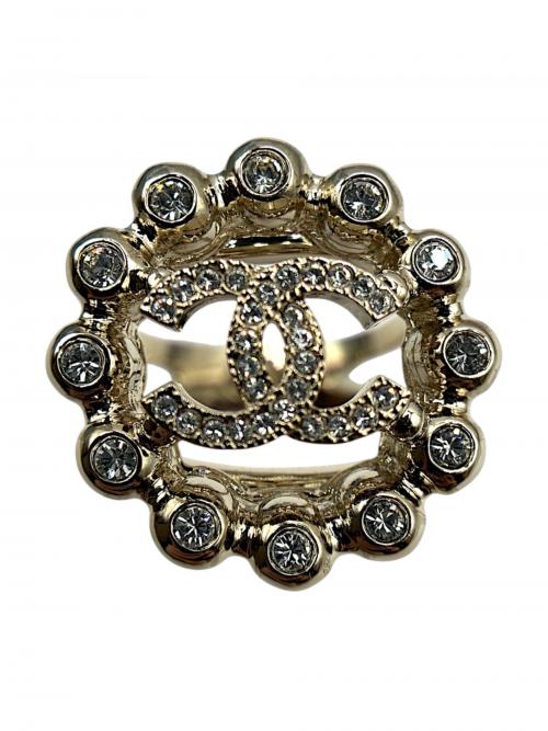 CHANEL（シャネル）CHANEL (シャネル) ココマークサークルラインストーンリング/ABF484 B19984 ゴールド サイズ:54(14号)の古着・服飾アイテム