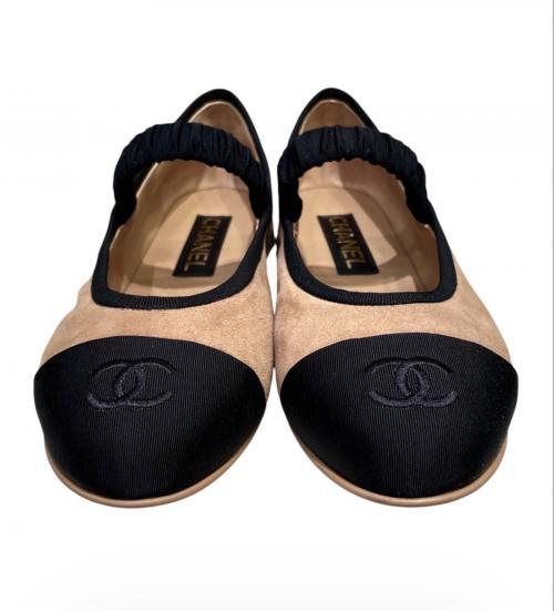 CHANEL（シャネル）CHANEL (シャネル) メリージェーン/フラットパンプス ベージュ×ブラック サイズ:37 1/2の古着・服飾アイテム