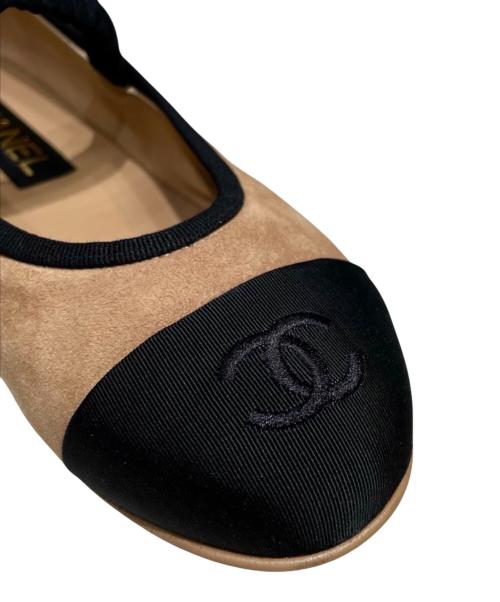 CHANEL（シャネル）CHANEL (シャネル) メリージェーン/フラットパンプス ベージュ×ブラック サイズ:37 1/2の古着・服飾アイテム