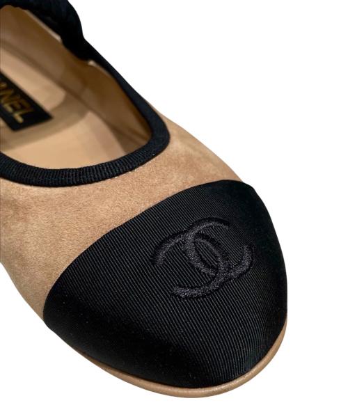 CHANEL（シャネル）CHANEL (シャネル) メリージェーン/フラットパンプス ベージュ×ブラック サイズ:37 1/2の古着・服飾アイテム