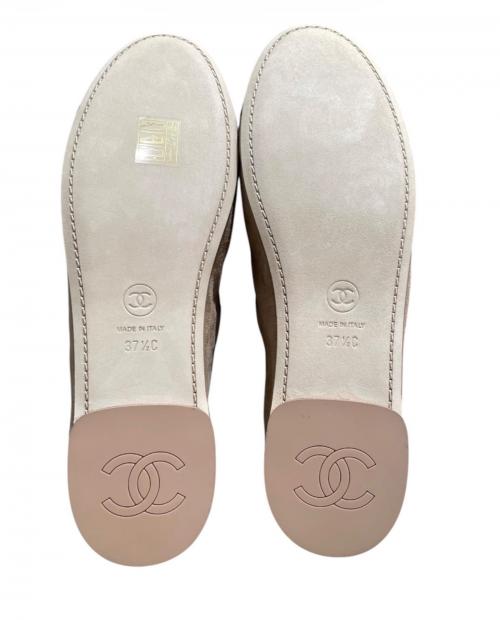 CHANEL（シャネル）CHANEL (シャネル) メリージェーン/フラットパンプス ベージュ×ブラック サイズ:37 1/2の古着・服飾アイテム