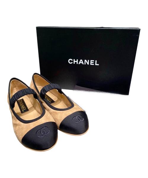 CHANEL（シャネル）CHANEL (シャネル) メリージェーン/フラットパンプス ベージュ×ブラック サイズ:37 1/2の古着・服飾アイテム