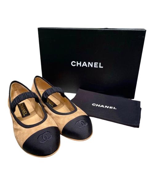 CHANEL（シャネル）CHANEL (シャネル) メリージェーン/フラットパンプス ベージュ×ブラック サイズ:37 1/2の古着・服飾アイテム