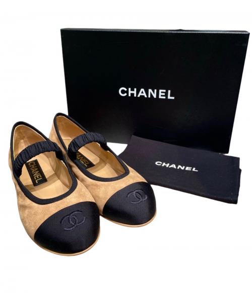 CHANEL（シャネル）CHANEL (シャネル) メリージェーン/フラットパンプス ベージュ×ブラック サイズ:37 1/2の古着・服飾アイテム