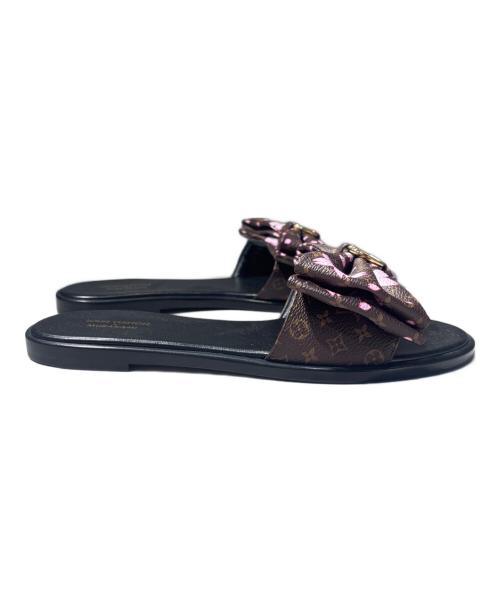 LOUIS VUITTON（ルイ ヴィトン）LOUIS VUITTON 村上隆 Louis Vuitton x Takashi Murakami Lily Flat Mule Cherry Blossom Sakura Brown/リリーフラットミュール ブラウン サイズ:38の古着・服飾アイテム