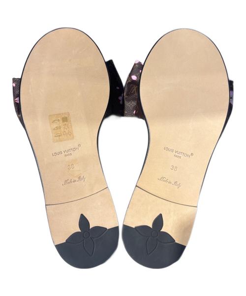 LOUIS VUITTON（ルイ ヴィトン）LOUIS VUITTON 村上隆 Louis Vuitton x Takashi Murakami Lily Flat Mule Cherry Blossom Sakura Brown/リリーフラットミュール ブラウン サイズ:38の古着・服飾アイテム