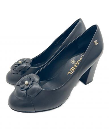 中古・古着通販】CHANEL (シャネル) カメリアチャンキーヒールパンプス
