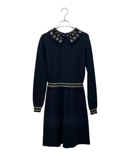 VALENTINO（ヴァレンティノ）VALENTINO (ヴァレンティノ) チュールカラーニットワンピース ブラック サイズ:Mの古着・服飾アイテム