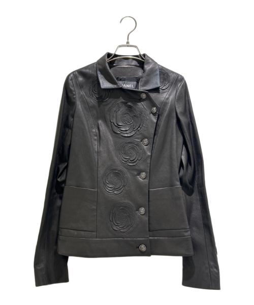 CHANEL（シャネル）CHANEL (シャネル) Camellia Leather Jacket/カメリアレザージャケット/P38721C00123 ブラック サイズ:34の古着・服飾アイテム
