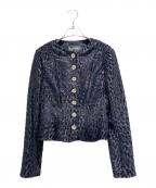 CHANELシャネル）の古着「Collarless Lame Jacket/ノーカラーラメジャケット/P75180V66865」｜ブラック×ネイビー
