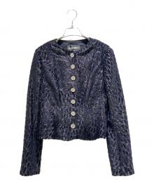 CHANEL（シャネル）の古着「Collarless Lame Jacket/ノーカラーラメジャケット/P75180V66865」｜ブラック×ネイビー