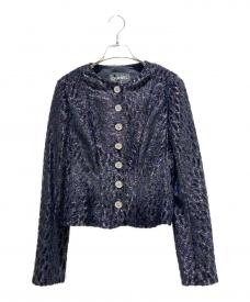 CHANELシャネル）の古着「Collarless Lame Jacket/ノーカラーラメジャケット/P75180V66865」｜ブラック×ネイビー
