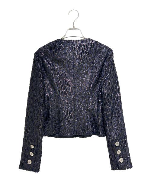 CHANEL（シャネル）CHANEL (シャネル) Collarless Lame Jacket/ノーカラーラメジャケット/P75180V66865 ブラック×ネイビー サイズ:36の古着・服飾アイテム