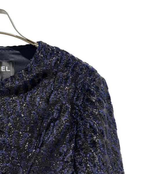CHANEL（シャネル）CHANEL (シャネル) Collarless Lame Jacket/ノーカラーラメジャケット/P75180V66865 ブラック×ネイビー サイズ:36の古着・服飾アイテム